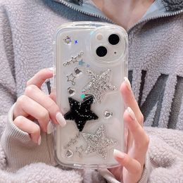 Cute 3D Epoxy Glitter Star Transparent Cases Bling Soft TPU Camera Lens Protection Shockproof Cover For iPhone 14 13 12 11 Pro Max