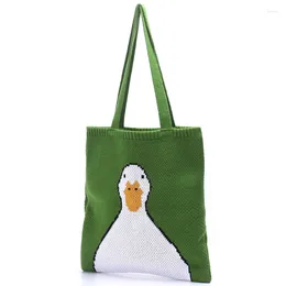 Evening Bags Women Knitting Shoulder Cute Duck Ladies Cartoons Handbag Casual Tote Literary BookBag Wool Shopping Bag For Girls