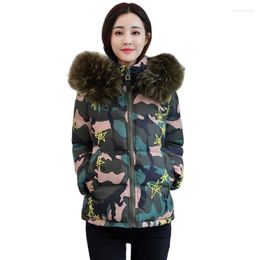 Women's Trench Coats Cotton-Padded Jacket Women&#39;s Big Fur Collar Camouflage Padded Outwear Winter 2023 Ladies Overcoat Cotton Parkas