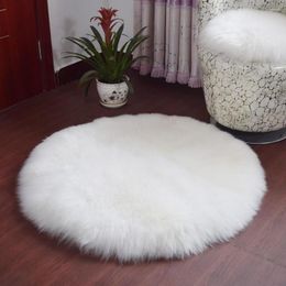 Carpets 45cm Carpet For Living Room Chair Circularity Pad Warm Hairy Wool Seat Faux Sheepskin Fur Plain Fluffy Rugs Decoration Mat