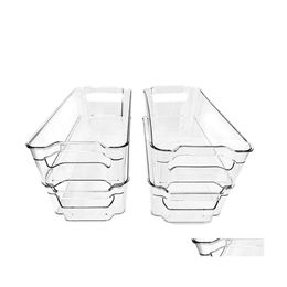 Storage Bottles Jars 4 Pack Large Clear Plastic Refrigerator Organizer Bins With Handle For Kitchen Pantry Drop Delivery Home Gard Dhf2C