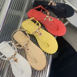 Designer sandals women's beach shoes classic fashion leather low heel clip toe Love crystal decoration outdoor comfortable flat sports casual slippers