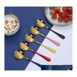 Coffee Scoops 1 Pcs Stainless Steel Spoon Gold For Ice Cream Dinner Tableware Plated Dessert Tea Spoons Drop Delivery Home Garden Ki Ottx0