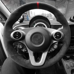 Steering Wheel Covers DIY Hand-stitched Anti-Slip Black Suede Car Cover For Smart Fortwo Forfour 2023-2023 Interior Decoration