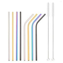Drinking Straws 4/8Pcs 304 Stainless Steel Reusable Colorful Straw With Brush 16cm Metal Stirring For Smoothie Accessory