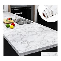 Wallpapers Pvc Marble Waterproof Self Adhesive Wallpaper Kitchen Countertop Furniture Stickers Contact Paper Diy Wall Sticker Bedroo Dhstr