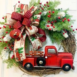 Decorative Flowers Christmas Home Decoration Red Truck Festive Wreath Front Door Hanging Artificial Garlands Rustic Farmhouse Cherries With