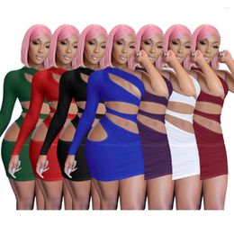 Casual Dresses Sexy One Shoulder Cut Out Dress Women Long Sleeve Bodycon Mini Spring Summer Clubwear Party Night Solid Sundress 2023