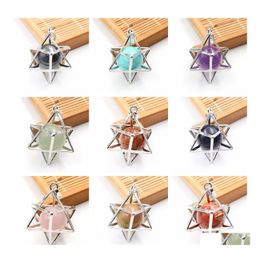 Pendant Necklaces Eight Pointed Star Necklace 3D Geometry With Natural Stone For Men And Women Drop Delivery Jewellery Pendants Dhg3W