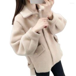 Women's Wool Imitation Mink Velvet Jackets Women 2023 Autumn Winter Woollen Coat Female Knitted Sweater Cardigan Overcoat Ladies Outwear