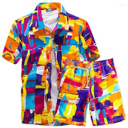 Men's Casual Shirts Mens Hawaiian Set 2023 Fashion Summer Floral Men Print Beach Shorts Short Sleeve Tracksuit Men's Sets