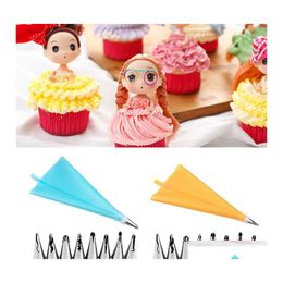 Baking Pastry Tools Cake 10 Pcs/Set Kitchen Accessories Cream Bag Add 8 Stainless Steel Nozzle Set Sile Diy Decorating Drop Delive Dhkbr