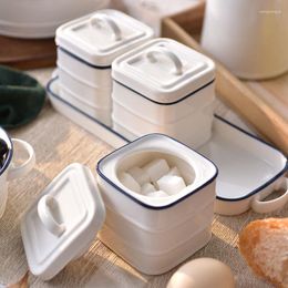 Storage Bottles Japanese Ceramic Coffee Sugar Bowl With Lid Nordic Kitchen Salt Shaker Home Seasoning Jar Combination Set