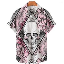 Men's Casual Shirts Summer Horror Skulls 3D Printed Hawaiian For Men Holiday Beach Shirt Short Sleeve Button Men's Skeleton 5XL