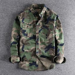 Men's Casual Shirts Men Clothing 2023 Camouflage American Workwear Long Sleeve Shirt Men's Double Pockets Versatile Military Youth