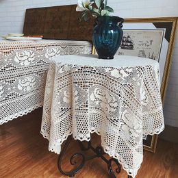 Table Cloth Retro Cotton Thread Crochet Lace Tablecloth American Handmade Rose Pattern Tea Sofa Piano Dust Cover Towel