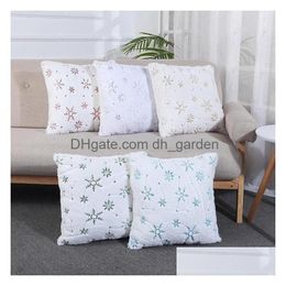 Pillow Case Sequin Throw Christmas Snowflakes 5 Colours Plush Decorative Cushion Er For Couch Bed Living Room Car Drop Delive Dhgarden Dhtuh