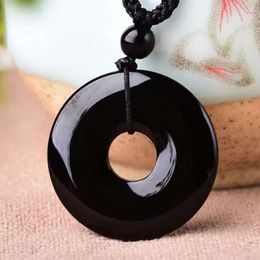 Pendant Necklaces Charming Natural Obsidian Fashion Men's And Women's Circle Safety Buckle Boutique Jewelry Accessories