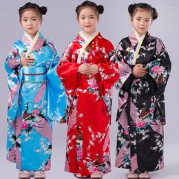 Ethnic Clothing Children Peacock Yukata Girl Japanese Kimono Dress Kids Haori Costume Traditional Japones Child