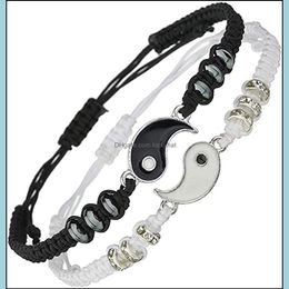 Chain 12Sets Yinyang Taiji Bracelet Adjustable Link Black White Matching Traditional Chinese Weaving Handicrafts Suitable For Couple Dhnts