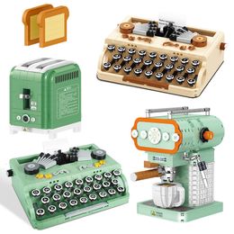 Blocks Creative Micro Coffee Machine Retro Typewriter 3D Model Building City MOC Bread Maker Walkman Mini Bricks Toys Gift 230111