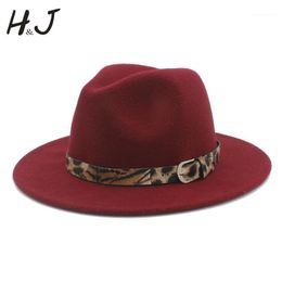 Wide Brim Hats Women Men Wool Fedora Hat With Leopard Leather Elegant Lady Gentleman Jazz Godfather Dad Sombrero Sun Caps1