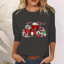 Women's T Shirts Womens Christmas Casual Fashion Cup Gnome Printing Crew Neck Three Quarter Sleeve Simple Long For Women