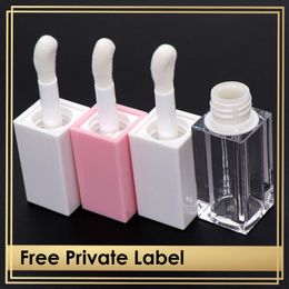 Lip Gloss Tubes With Big Brush/Wand Clear Bottle Customised Logo Wholesale Empty Container Packaging Square Shape White/Pink