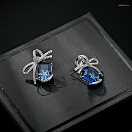 Stud Earrings Luxury High-end Blue Crystal Bowknot Women's Romance Winter Snowflakes Girls Sweet Ribbon Bow Delicate Finej Ewelry