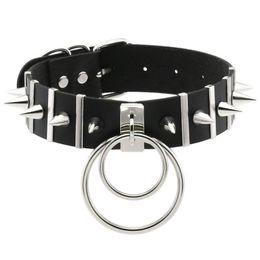 Choker Chokers 2023 Women Black Leather Punk PU Round Spike Rivet Collar Studded Necklace Festival Girls Gothic Jewellery