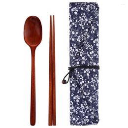 Dinnerware Sets Cutlery Wooden Set Chopsticks Travel Spoon Utensils Flatware Camping Japanese Portable School Lunch Tableware Reusablekit