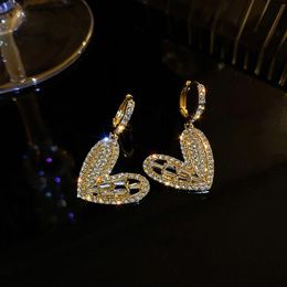 Dangle Earrings & Chandelier Trendy 14K Real Gold Heart Shaped Crystal Drop For Women Girl Korean Fashion Jewellery Ear Buckle Zirconia Pa