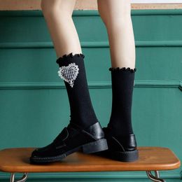 Women Socks Lotus Leaf Love Cotton Tube Sock Autumn Winter Style Mid-Calf Korean Hosiery Cute Sweet Shaping Stockings