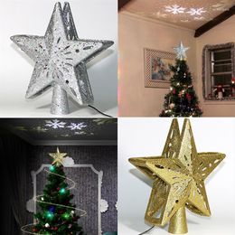 Christmas Decorations Tree Topper Star LED For Home Hollow Pattern Xmas Shape Decor Year Merry