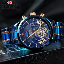 Wristwatches Haiqin Business Men's Watch Top Luxury Automatic Mechanical Tourbillon Watches Men Stainless Steel Waterproof Clock Reloj Hombr
