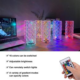 Table Lamps Multicolor Lamp Atmosphere Diamond Rose USB Desk Night Light Acrylic Crystal Lighting Gift Bar Decorative Bedroom Bedside