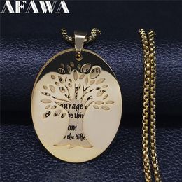 Pendant Necklaces Family Tree Of Life Stainless Steel Long Women/Men Gold Color Pendants Jewelry Cadenas Mujer NXS01