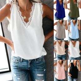 Men's T Shirts Sexy Vest V-Neck Lace Patchwork Black White Shirt 2023 Women Blouses Sleeveless Casual Loose Summer Beach Tops Plus Size 3XL
