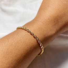 Link Bracelets Stainless Steel Twist Rope Chain On Hand 3/4MM Gold Color Women's Bracelet Minimalist Fashion Hip Hop Jewelry C048