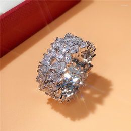 Cluster Rings Est Luxury Silver Color Ring Unique Design Pave Irregular CZ Paved Austrian Zircon Fashion Women Wedding Jewelry