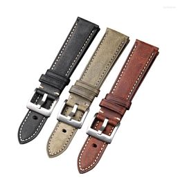 Watch Bands Handmade Leather Watchband PUEBLO Italian First Layer Cowhide 18 19 20 21 22MM Black Grey Brown Soft Bracelet Retro Style Men