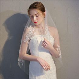 Bridal Veils JIERUIZE Short Tulle Wedding Veil Beading Waist Length Lace Appliques Accessories With Comb Voile Mariage