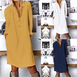 Casual Dresses 2023 Spring Autumn Women's Solid Colour Cotton Linen Long Sleeve Dress Fashion Birthday For Women Sexy