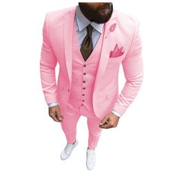 Men's Suits Blazers Pink 3 Pieces Suit Formal Business Notch Lapel Slim Fit Tuxedo Man Blazer For WeddingBlazerVestPants 230111