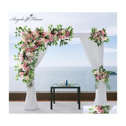 Decorative Flowers Wreaths 5Pc/Set Creative Artificial Flower Row Arrangement Centrepiece Ball Party Wedding Arch Backdrop Decor C Dhapg