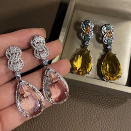 Stud Earrings Bilincolor Fashion Vintage Big Yellow Cubic Zircon Earring For WomenTransparent Water Drop Gemstone Designer Jewelry