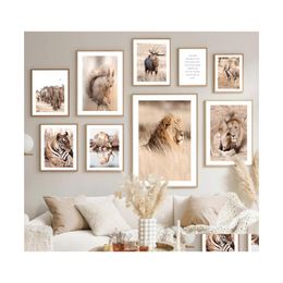 Paintings Nordic Poster African Animal Lion Tiger Elephant Deer Giraffe Pictures Wall Art Canvas For Living Room Interior Decor Drop Dh2Ty