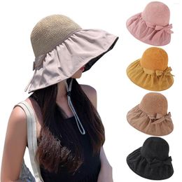 Wide Brim Hats Sun Visor Hat With Big Heads Beach Outdoor Casual Bow Decoration Head Design Chapeau Femme Bucket