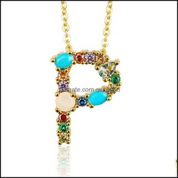 Pendant Necklaces Fashion 26 Letter Initial Mticolor Cz Necklace Gold Colour Personalised Jewellery Women Accessories Girlfriend Gifts Dh0D8