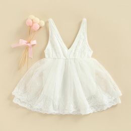 Girl Dresses Princesss Kids Baby Girls Romper Sleeveless V-neck Lace Flower Elegant Tulle Dress Christening Wedding Party Tutu Gown